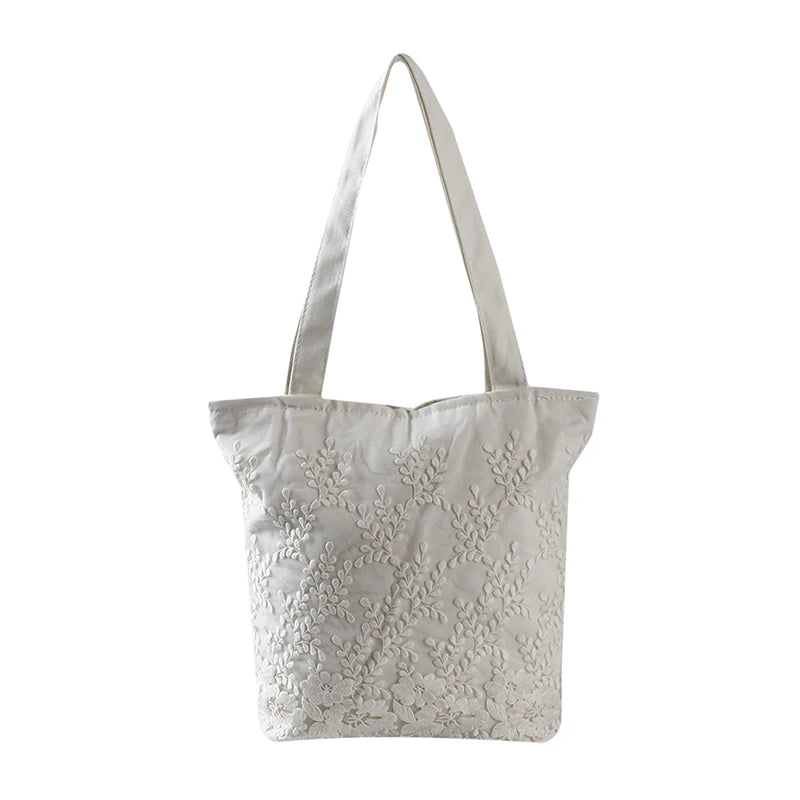 Floral Embroidery Book Bag Canvas Bags Women Luggage Organizer