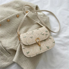Lace Flower Shoulder Crossbody Bag Straw Summer Beach Shopper Bag