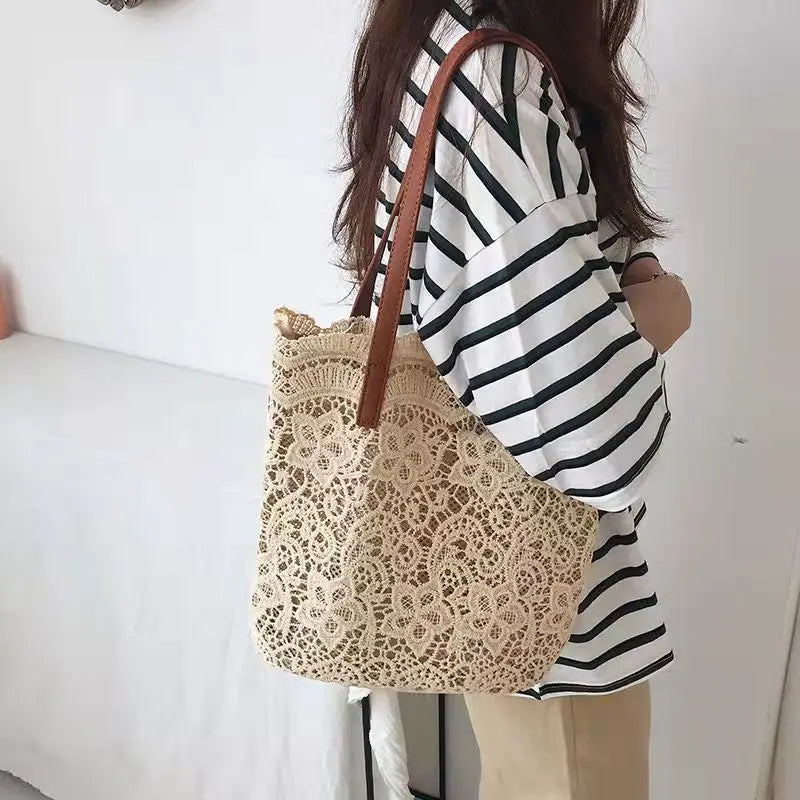 Lace Tote Bags Women Large Capacity Handbags Shopping Shoulder Composite Bags