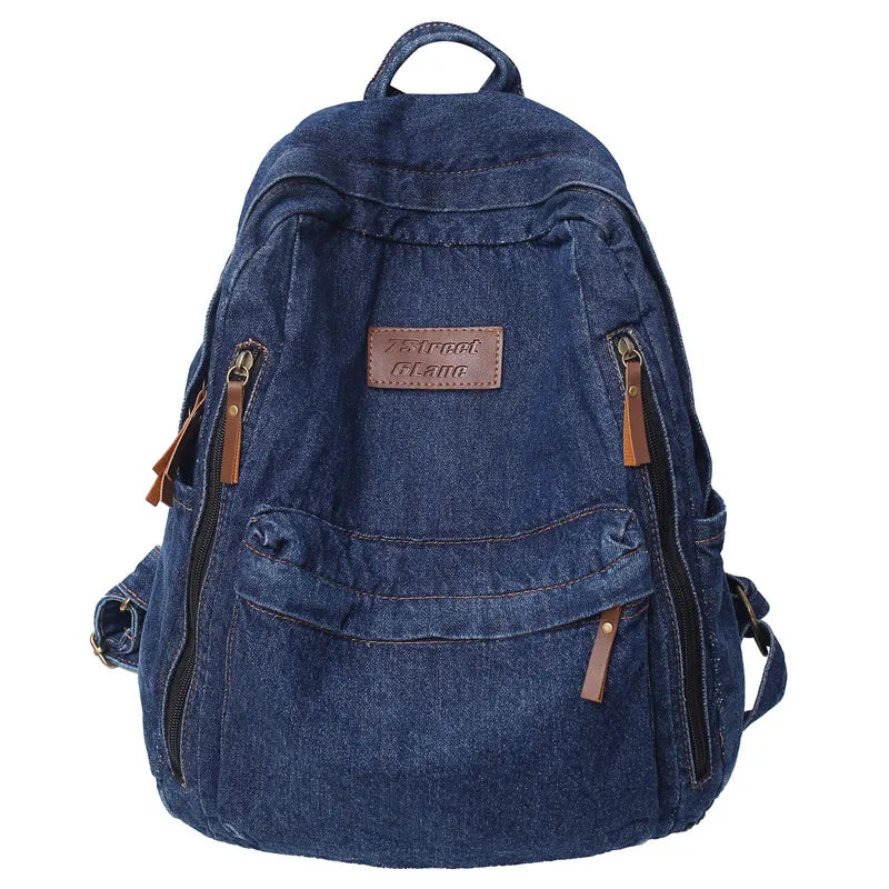 Soft Canvas School Backpack Denim Student Bag Male Female College Men Women Bags