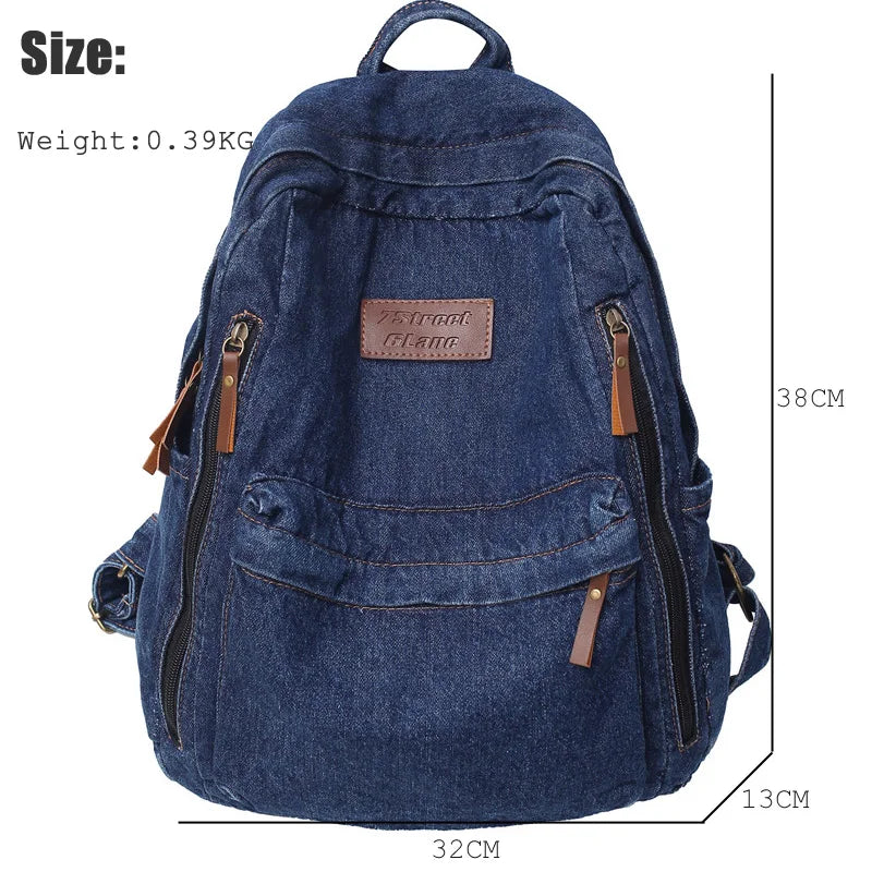 Soft Canvas School Backpack Denim Student Bag Male Female College Men Women Bags