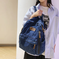 Soft Canvas School Backpack Denim Student Bag Male Female College Men Women Bags