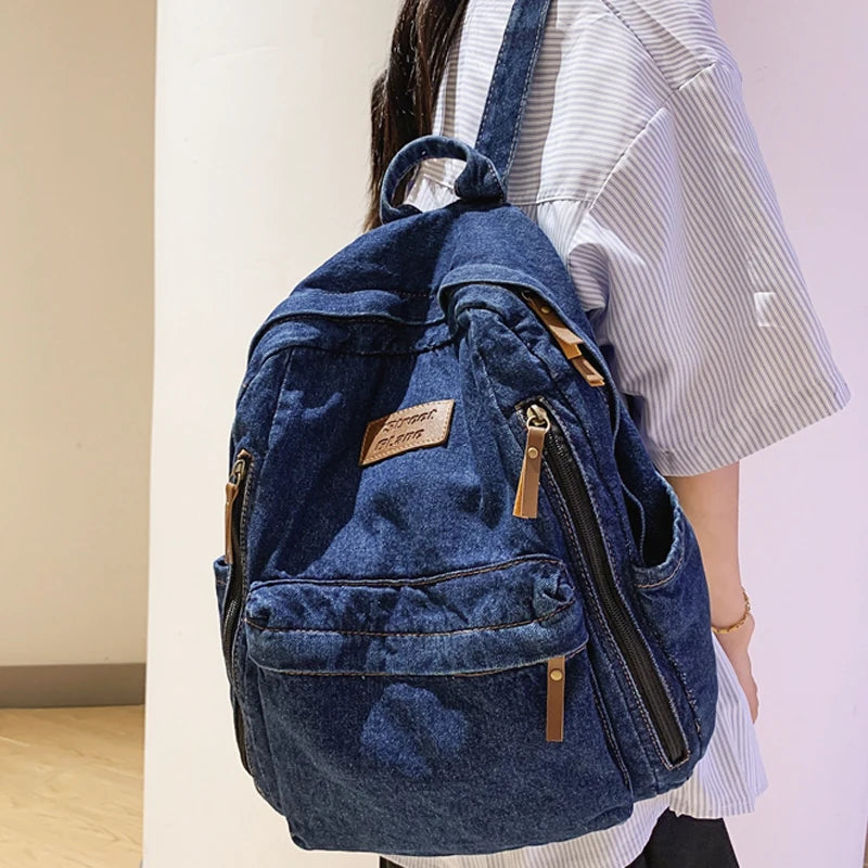 Soft Canvas School Backpack Denim Student Bag Male Female College Men Women Bags