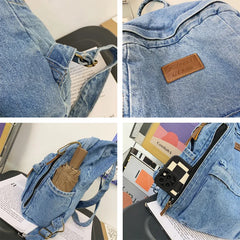 Soft Canvas School Backpack Denim Student Bag Male Female College Men Women Bags