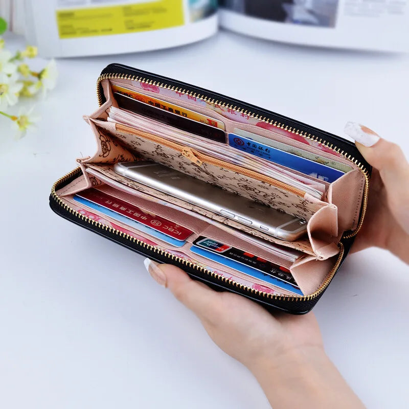 Women's Zipper Purse Large Capacity Hand Wallet PU Leather Long Section Wallet