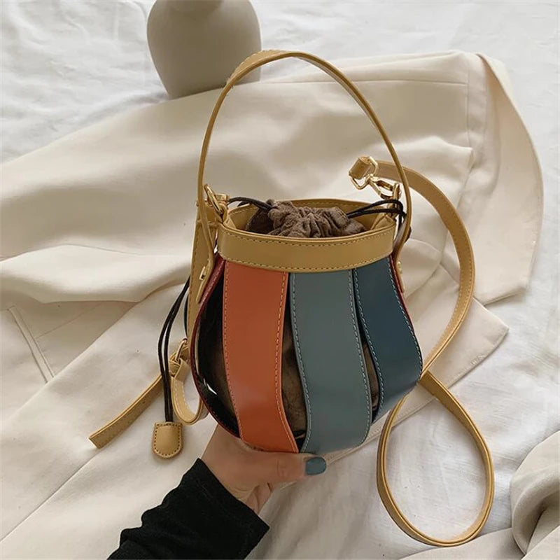 Lantern Shape Women Round Bag Hollow Out Bucket Bags