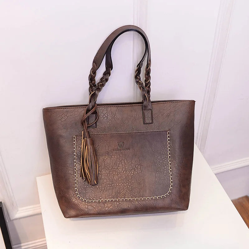 Large Capacity Fringe Shoulder Bag Retro Tassel Shopper Tote