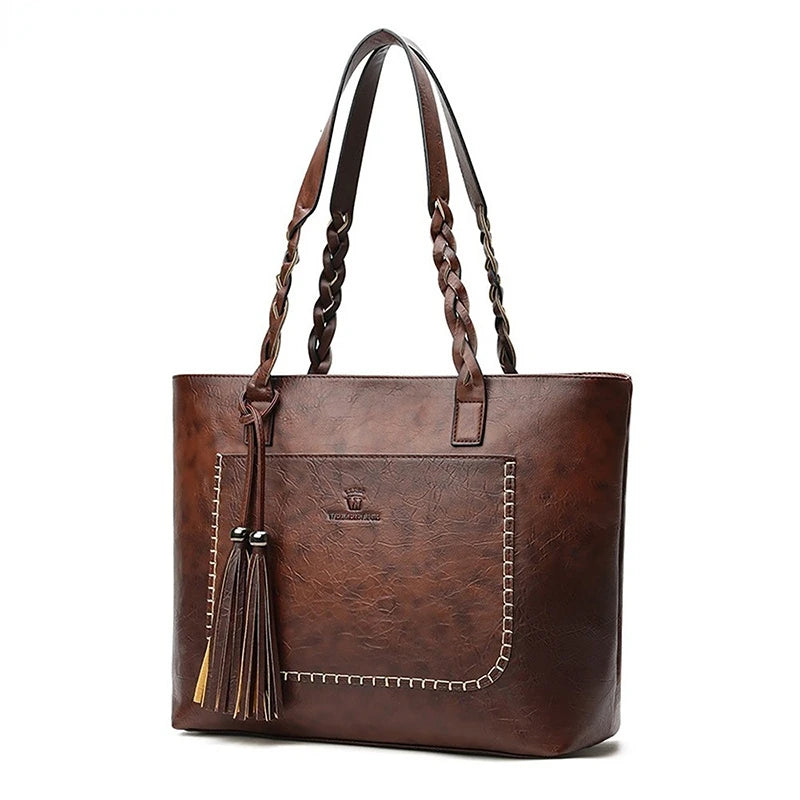 Large Capacity Fringe Shoulder Bag Retro Tassel Shopper Tote