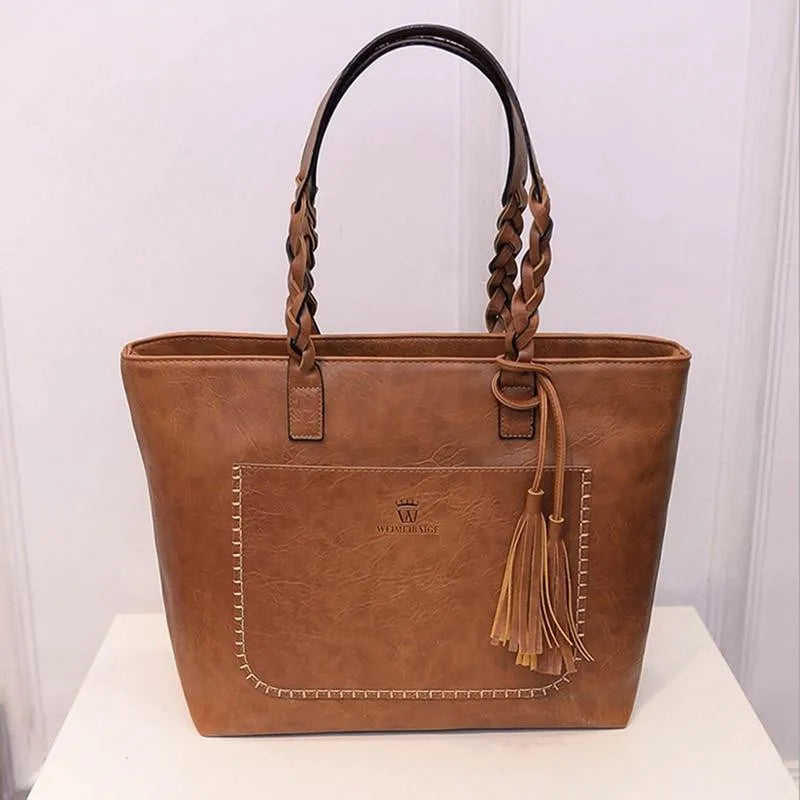 Large Capacity Leather Fringe Shoulder Bag for Women