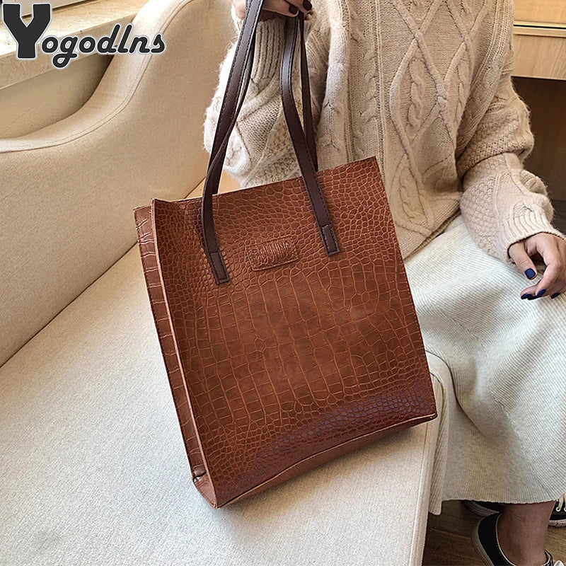 Large Capacity Fringe Shoulder Bags for Women Crocodile Pattern Handbags