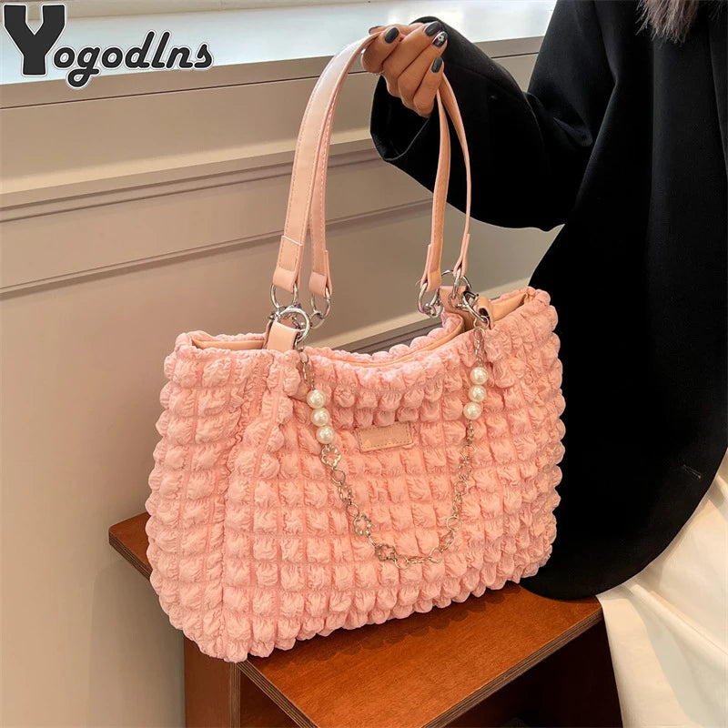 Large Capacity Shoulder Bag Female Puff Top Handle Bag for Women