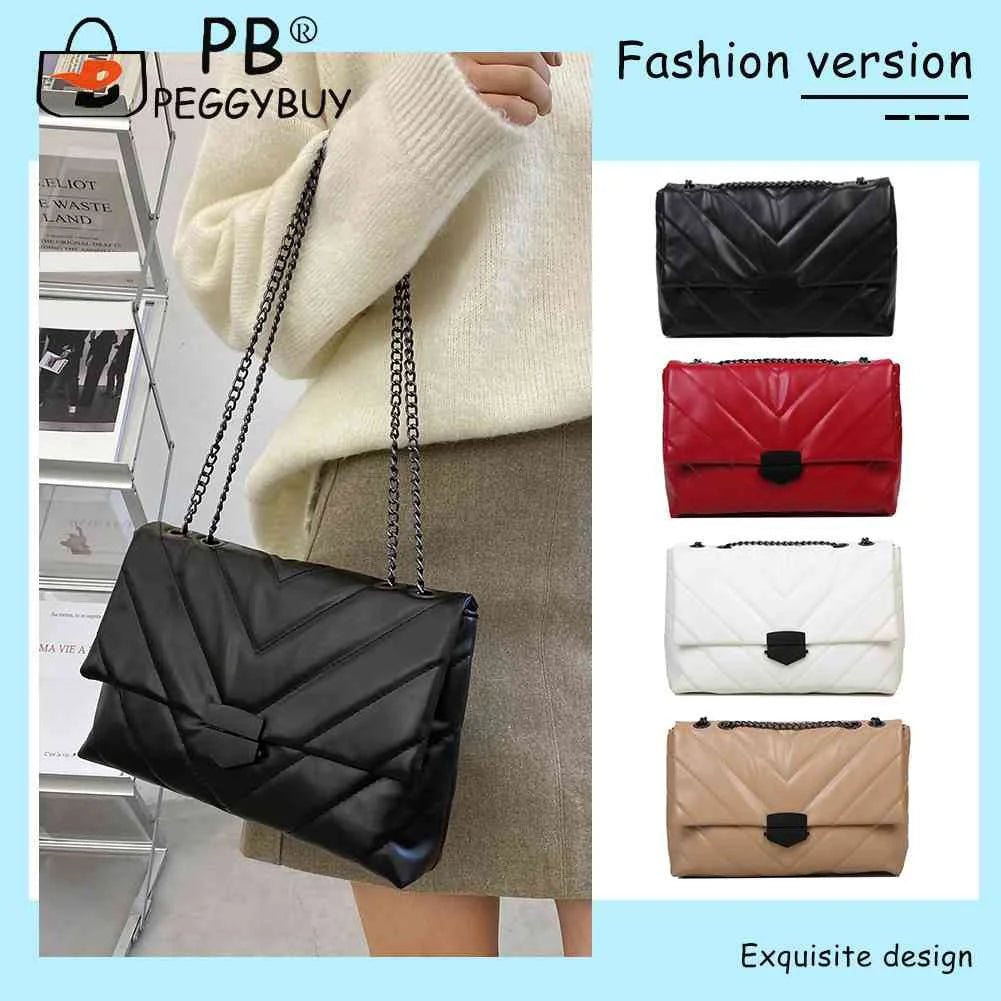 Large Capacity Shoulder Handbag Women Solid PU Leather Crossbody Bag