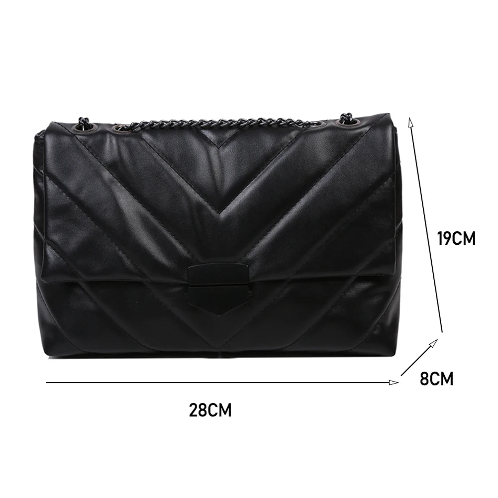 Large Capacity Shoulder Handbag Women Solid PU Leather Crossbody Bag