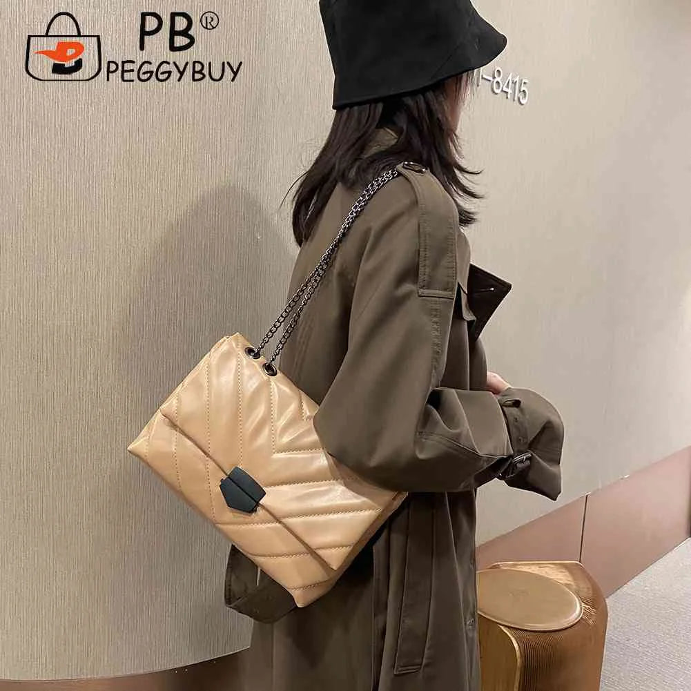 Large Capacity Shoulder Handbag Women Solid PU Leather Crossbody Bag