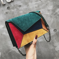 Leather Patchwork Women Messenger Bag Chain Strap Shoulder Bag