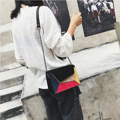 Leather Patchwork Women Messenger Bag Chain Strap Shoulder Bag