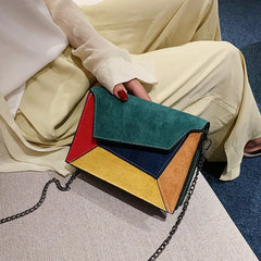 Leather Patchwork Women Messenger Bag Chain Strap Shoulder Bag