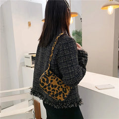 Leopard Pattern Chain Crossbody Bag Vintage Female Purse