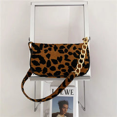 Leopard Pattern Chain Crossbody Bag Vintage Female Purse