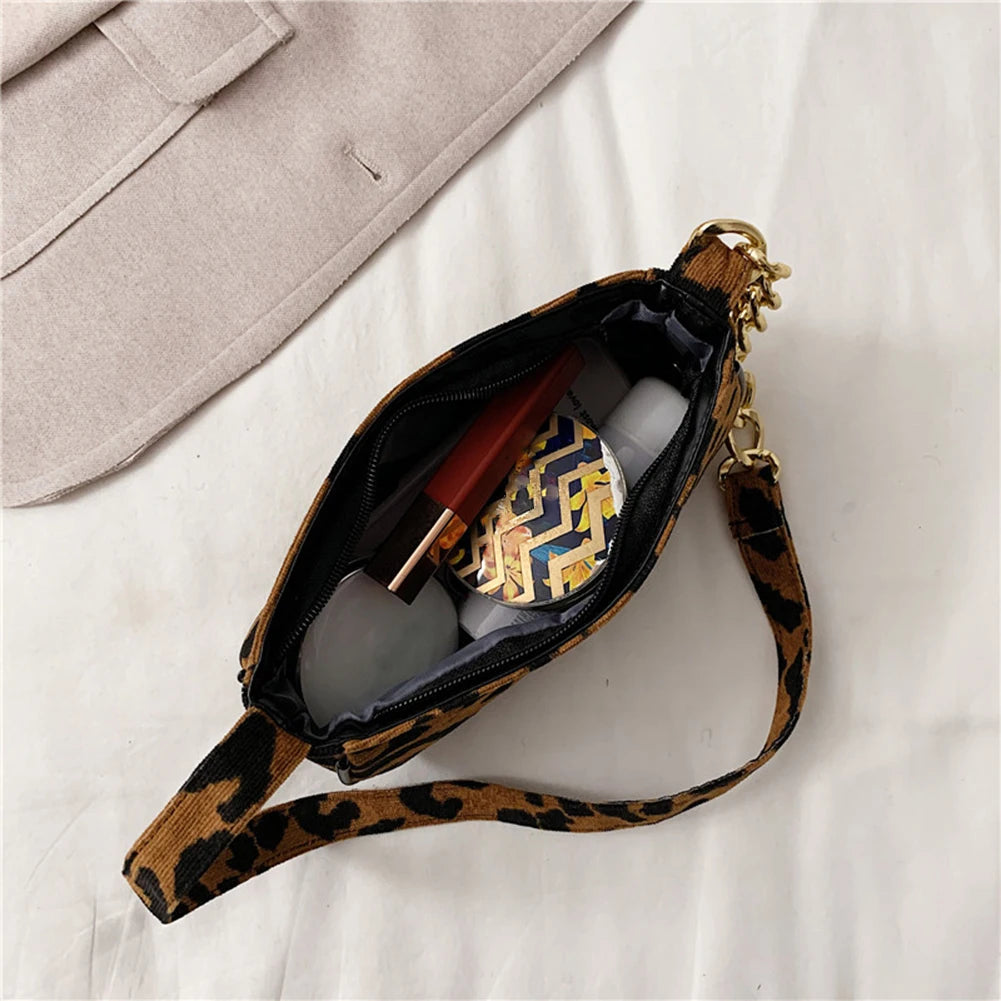 Leopard Pattern Chain Crossbody Bag Vintage Female Purse
