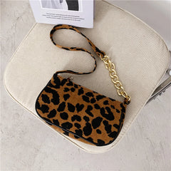 Leopard Pattern Chain Crossbody Bag Vintage Female Purse