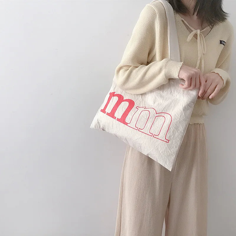 Letter Canvas Bag for Women Ladies Single Shoulder Shopping Bags