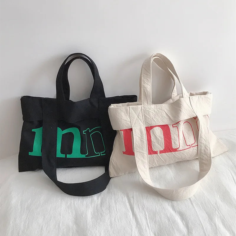 Letter Canvas Bag for Women Ladies Single Shoulder Shopping Bags