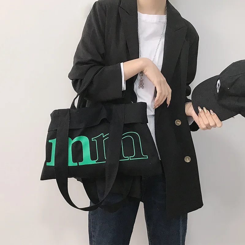 Letter Canvas Bag for Women Ladies Single Shoulder Shopping Bags