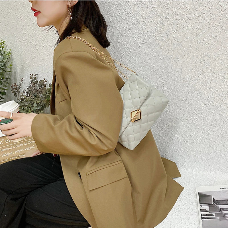 Lingge Embroidery Messenger Bag Women High Soft Female Leisure Crossbody Sho