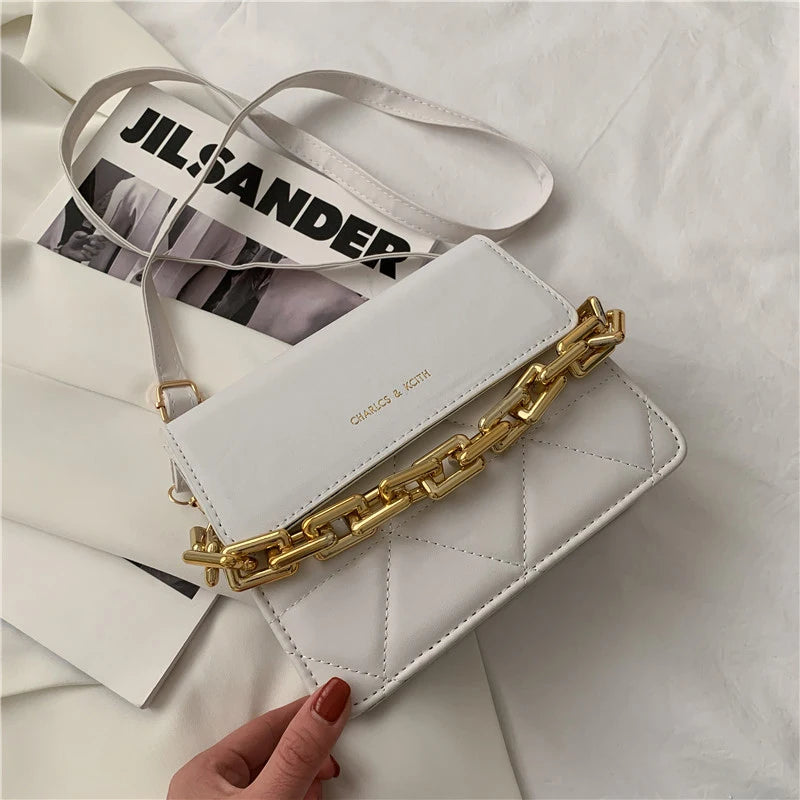 Lingge Chain Messenger Bag Women's Clutch Crossbody Bags PU Leather