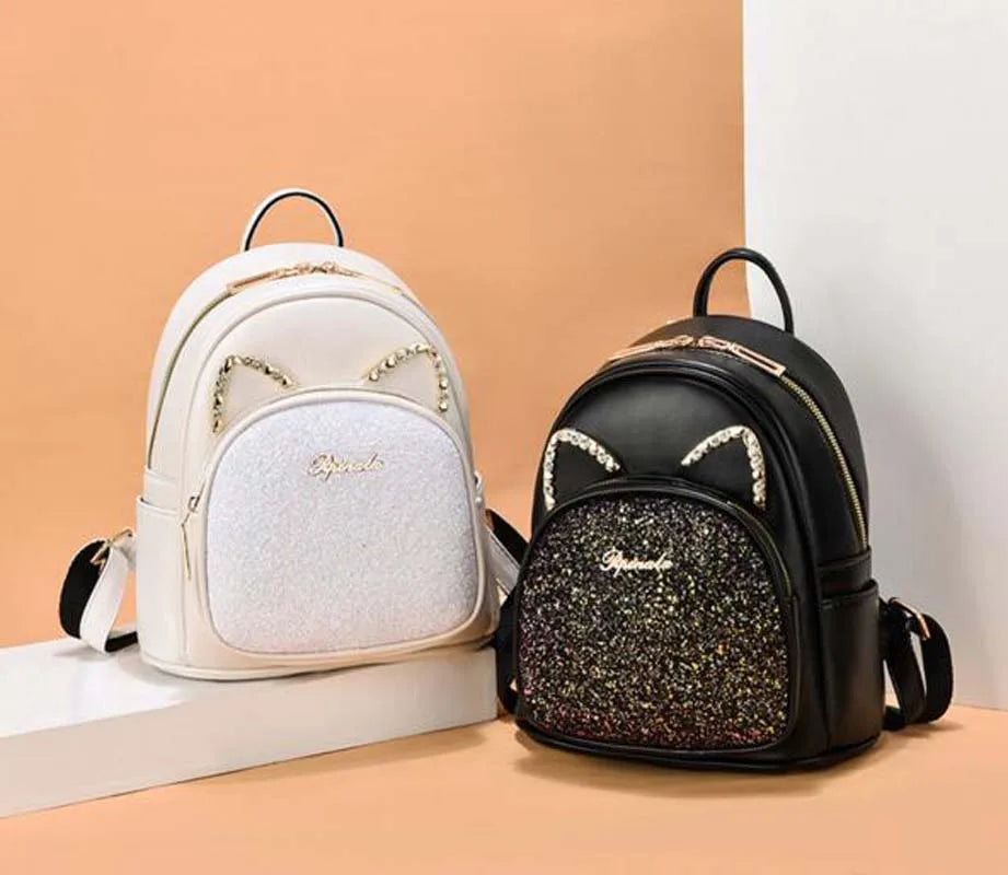 Women Soft Leather Backpack Double Zipper Shoulder Bag Small Outdoor Travel Tote