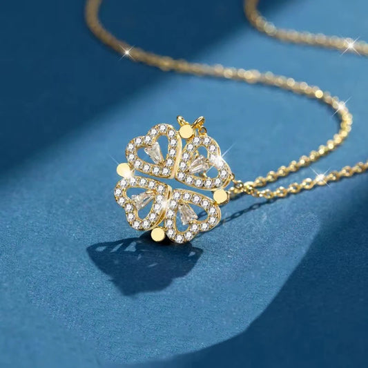 Magnetic Heart Necklace Four Leaf Clover Pendant Female Jewelry