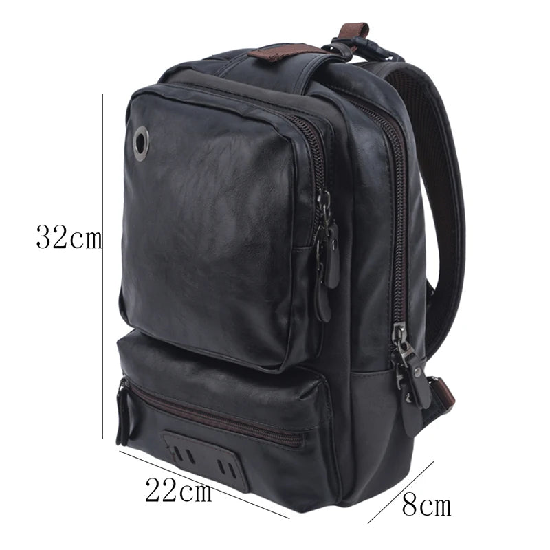 Casual Crossbody Bag Vintage PU Leather Men Chest Backbag
