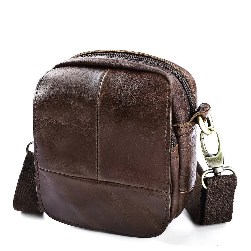 Men Cowhide Leather Messenger Bag Shoulder Crossbody Flap Mini Briefcase