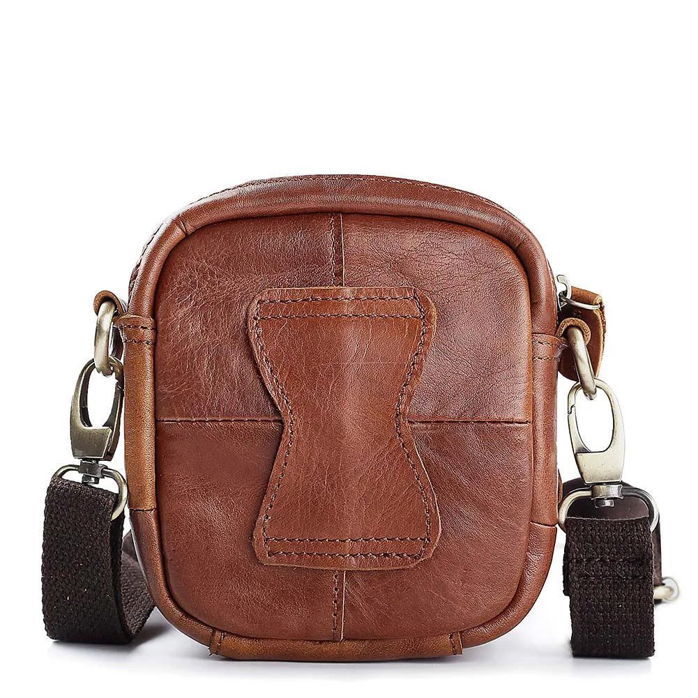Men Cowhide Leather Messenger Bag Shoulder Crossbody Flap Mini Briefcase