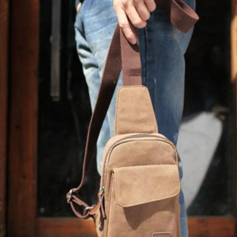 Men's Canvas Chest Sling Bag Cross Body Messenger Shoulder Bag