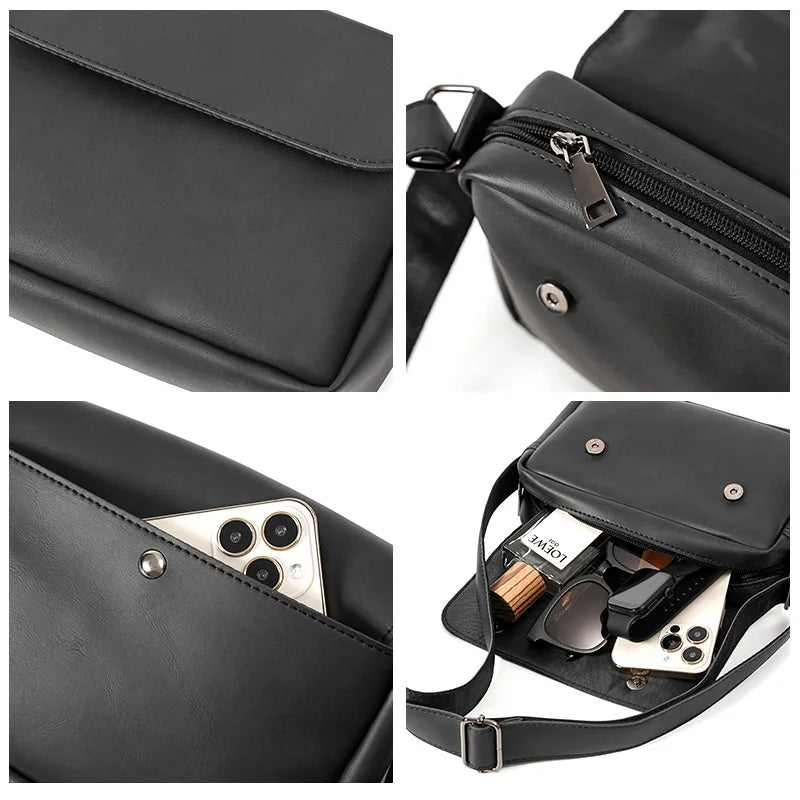 Men's Messenger Bag Small Shoulder Handbag Flap Purse Vintage Crossbody Bag