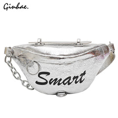 Metal Waist Packs Laser Leather Handbag 3 in 1 Chain Shoulder Bags