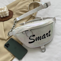 Metal Waist Packs Laser Leather Handbag 3 in 1 Chain Shoulder Bags