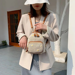 Straw Woven Mini Backpack for Girls Summer Small Student Ladies Bag