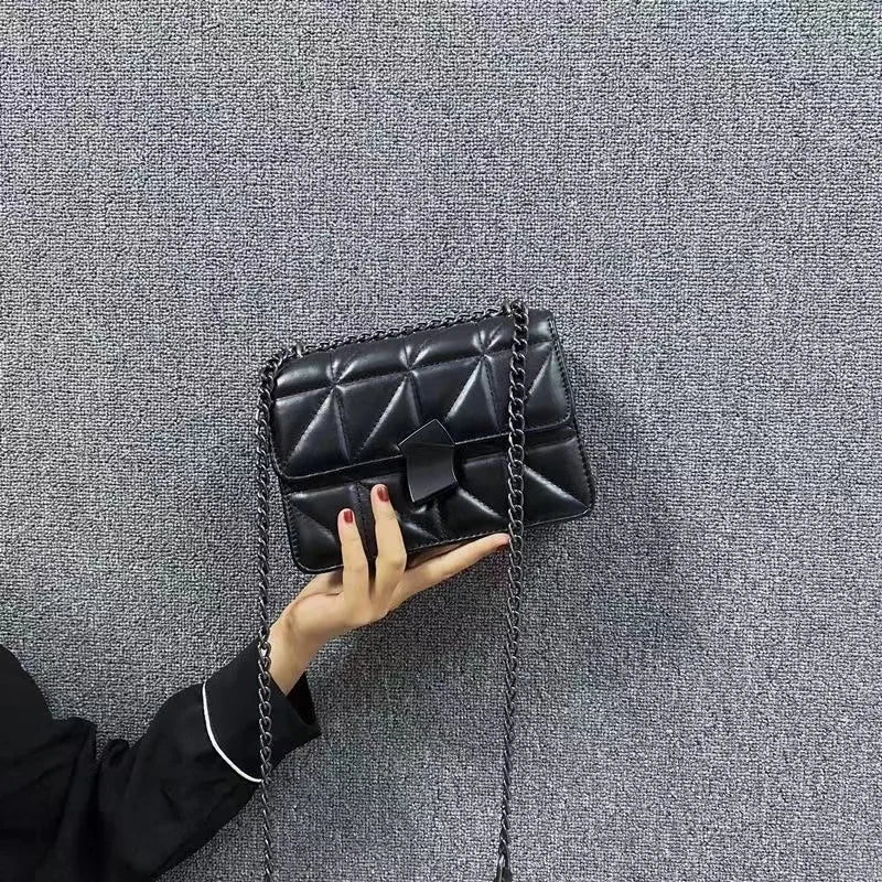 Mini Chain Crossbody Bag PU Solid Purses Hasp Messenger Bag