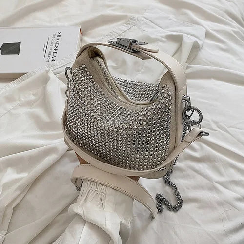 Mini Bucket Crossbody Bag with Diamonds for Women