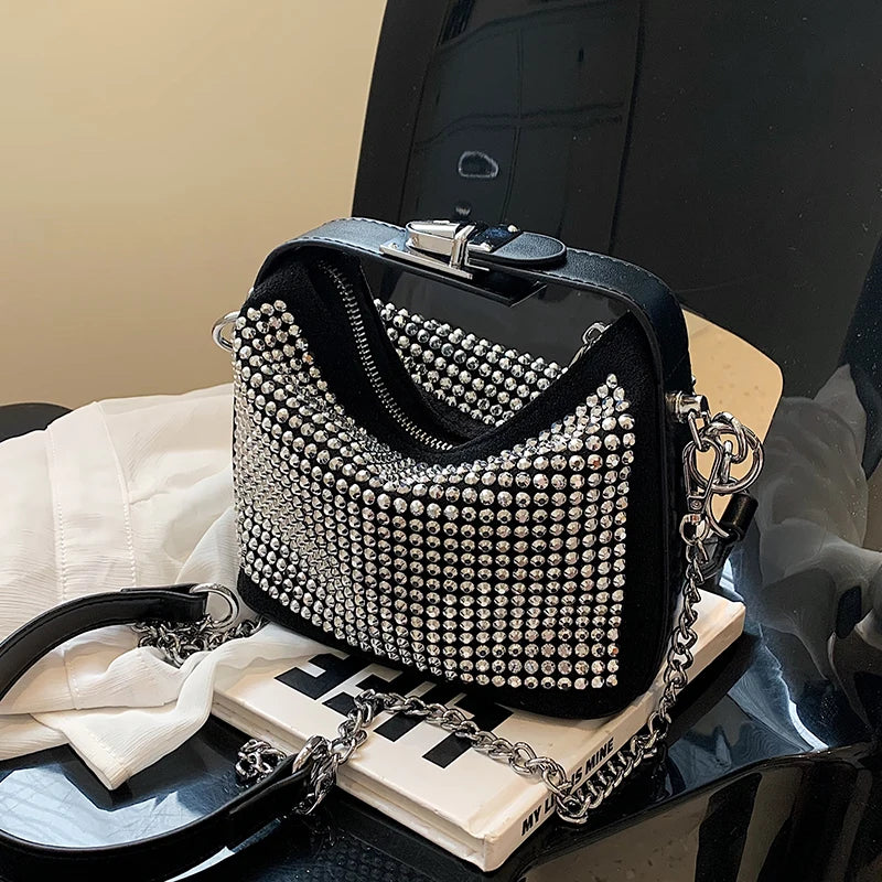 Mini Bucket Crossbody Bag with Diamonds for Women