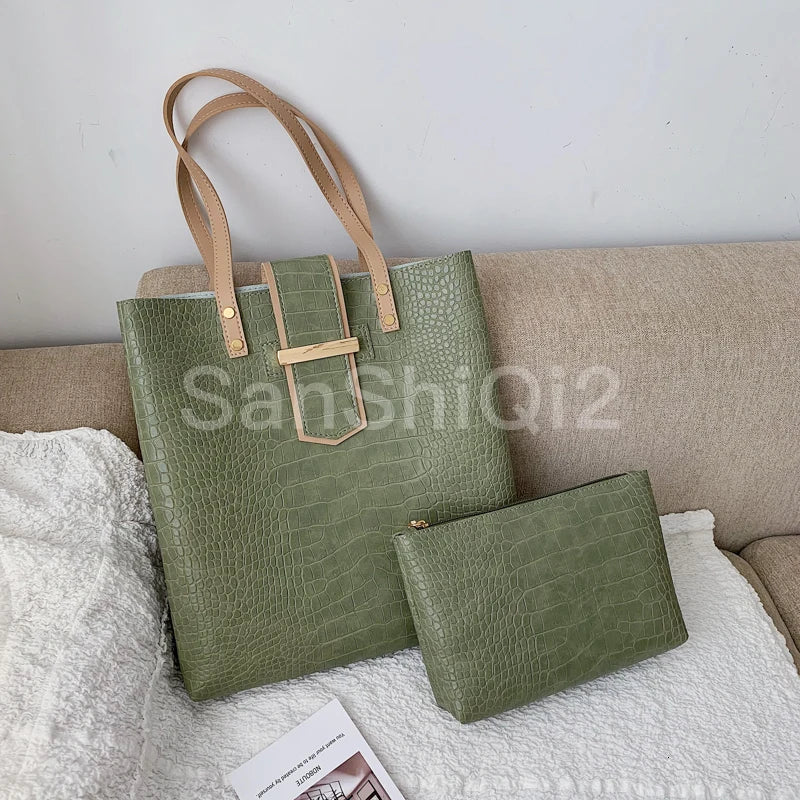 2 Big Women Shoulder Bags PU Totes High Quality Handbags
