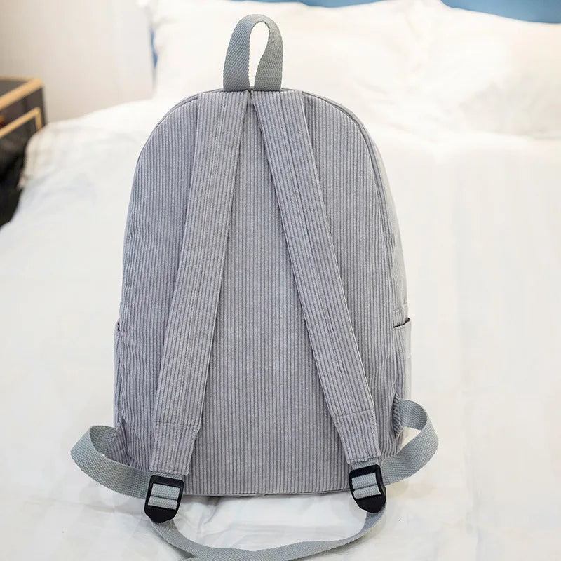 Preppy Style Corduroy Backpack for Teenage Girls