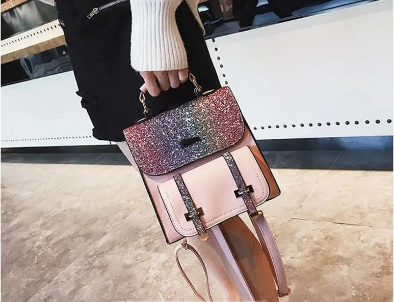 Mini Sequins Girls Backpack Sweet Girl Shoulder Bag High PU Leather Women Bag