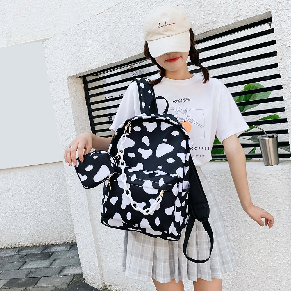 Nylon Backpack Students Zipper School Bagpacks with Small Pouch