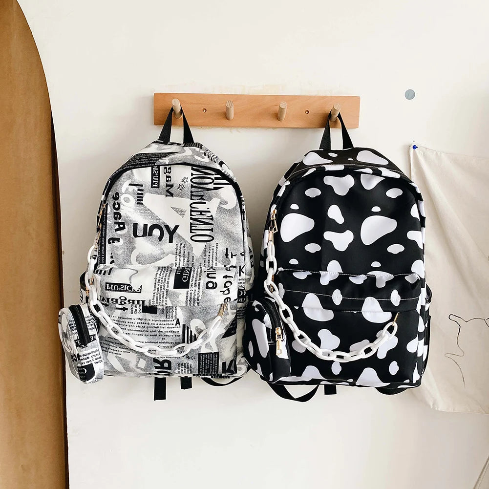 Nylon Backpack Students Zipper School Bagpacks with Small Pouch