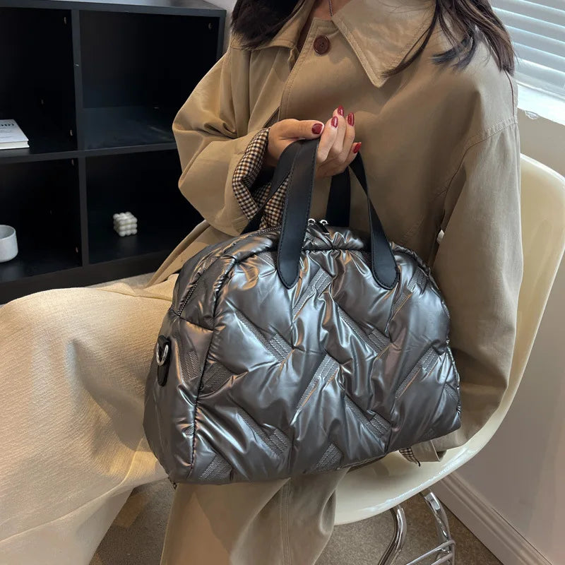 Winter Padded Shoulder Bag Quilted Tote Crossbody Handbag