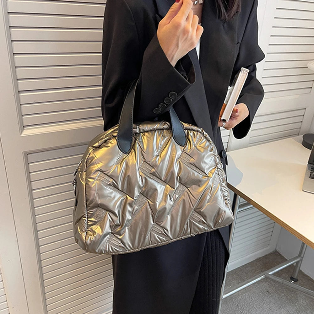 Winter Padded Shoulder Bag Quilted Tote Crossbody Handbag
